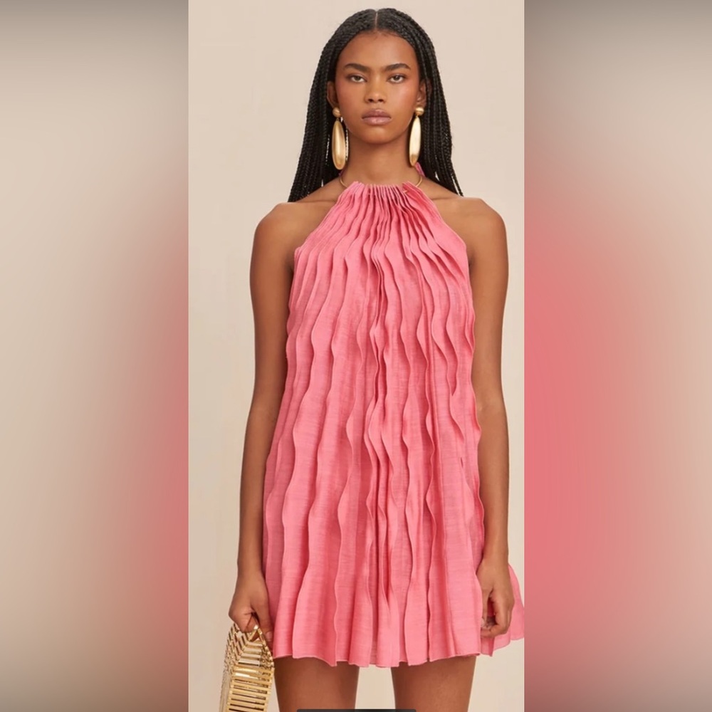 Cult Gaia Marla Sleeveless Pleated Mini Dress, size small, pink.